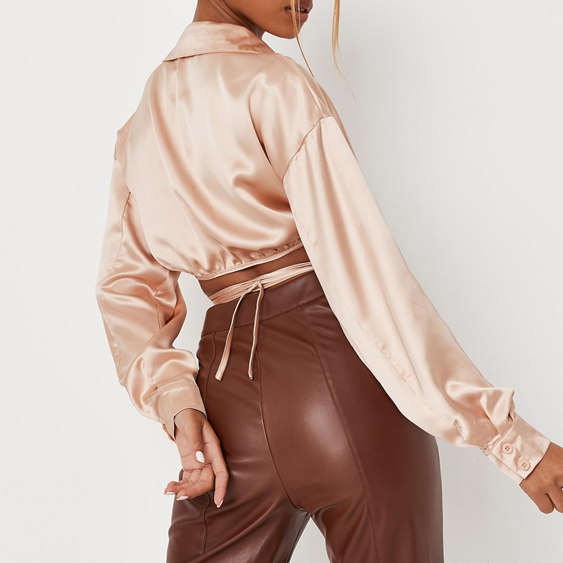 Satin wrap cropped shirt