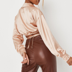Satin wrap cropped shirt