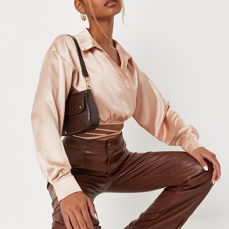 Satin wrap cropped shirt
