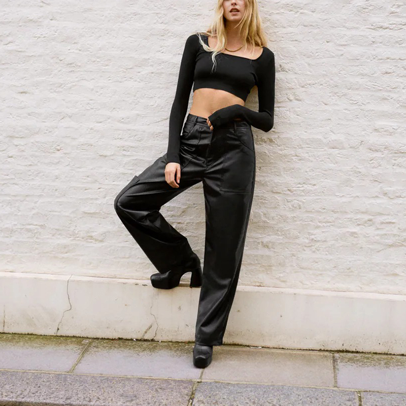 Faux Leather Cargo Pants