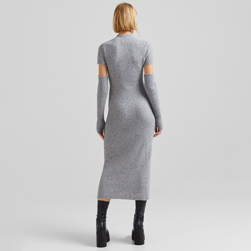 Sleeve design ribbed dress