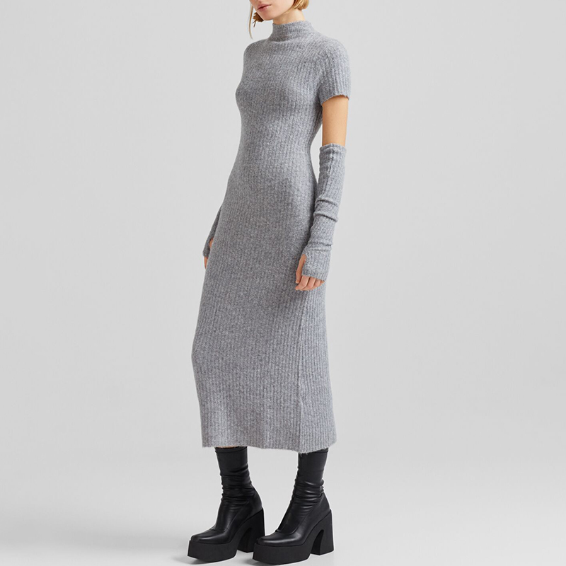 Sleeve design ribbed dress