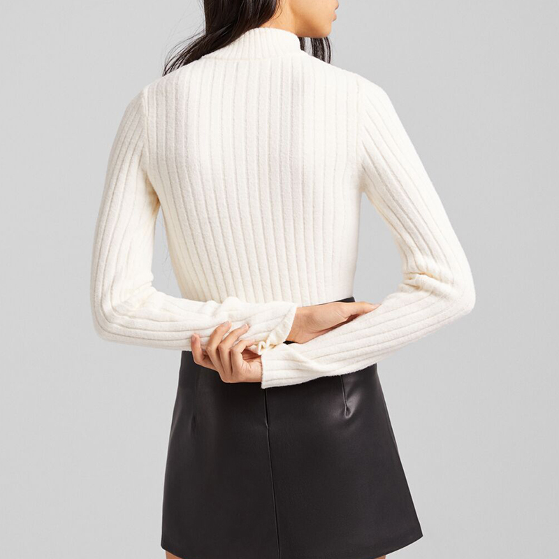 Zip-neck hollow knit sweater