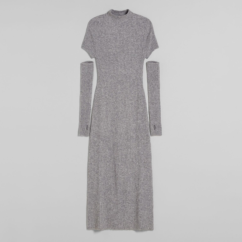 Sleeve design ribbed dress