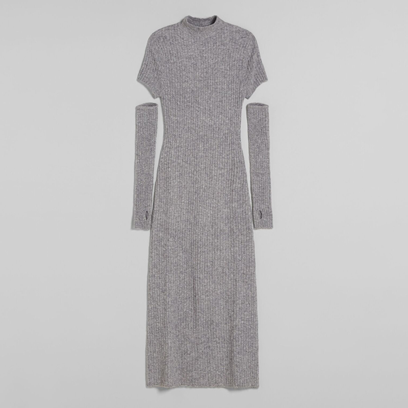 Sleeve design ribbed dress