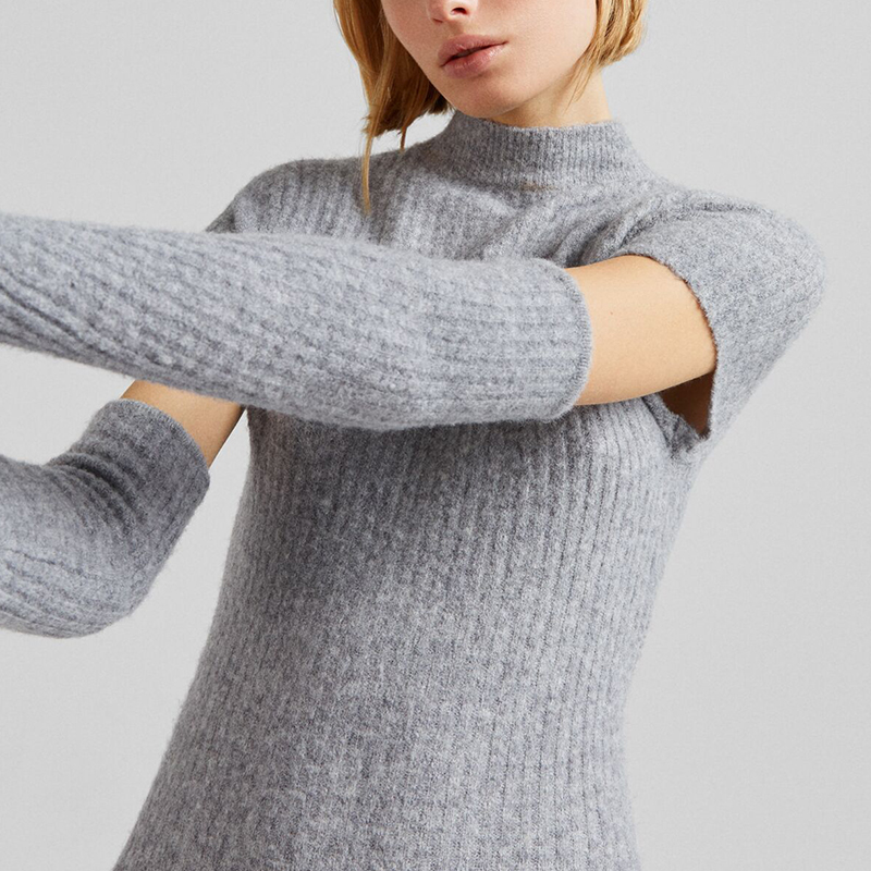 Sleeve design ribbed dress