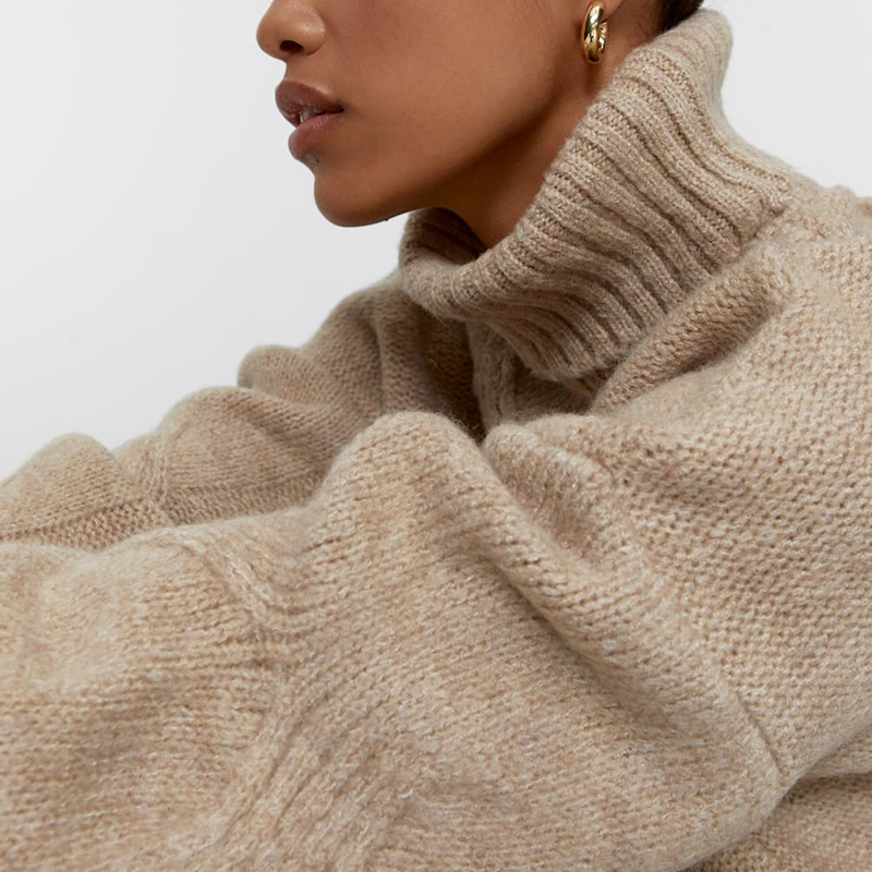 High neck cable knit sweater
