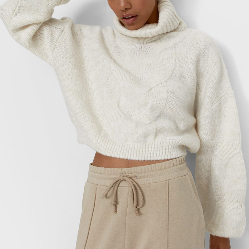 High neck cable knit sweater