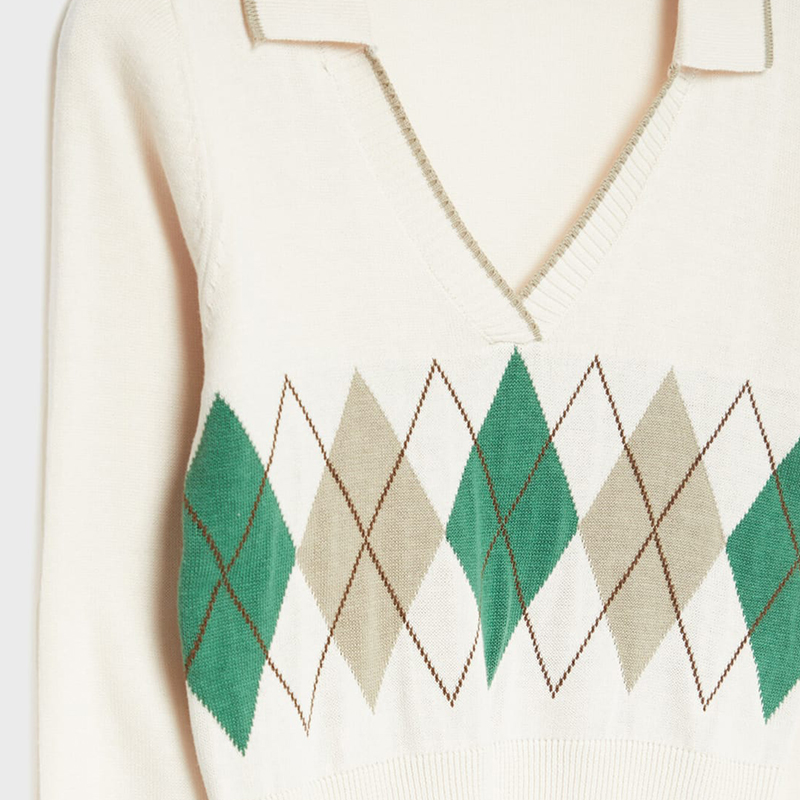 Diamond Pattern Polo Collar Knit Sweater