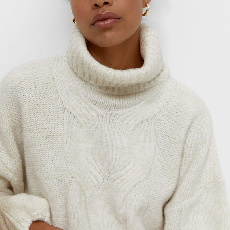 High neck cable knit sweater