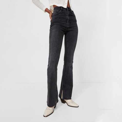 Flared jeans with split cuffs