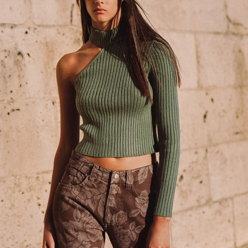 High neck asymmetric sweater