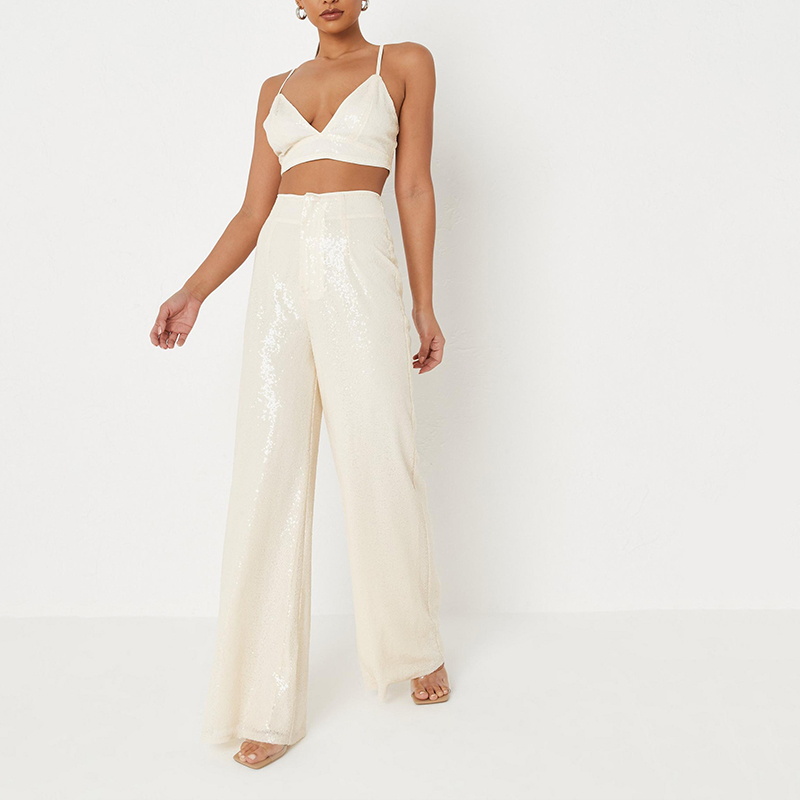 Cream straight leg trousers