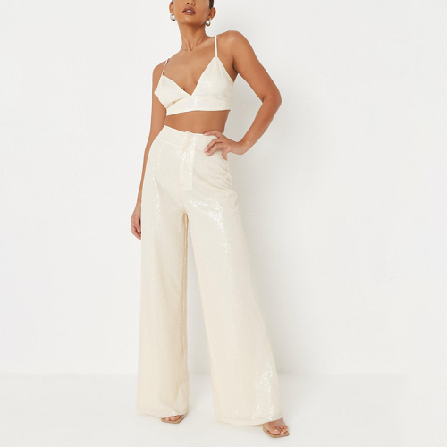 Cream straight leg trousers