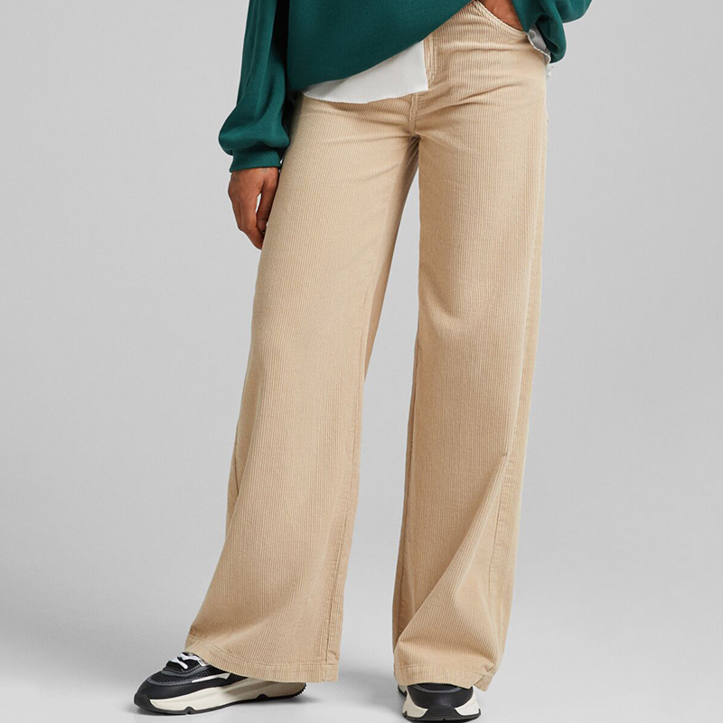 Corduroy wide tube trousers