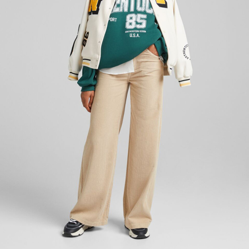 Corduroy wide tube trousers