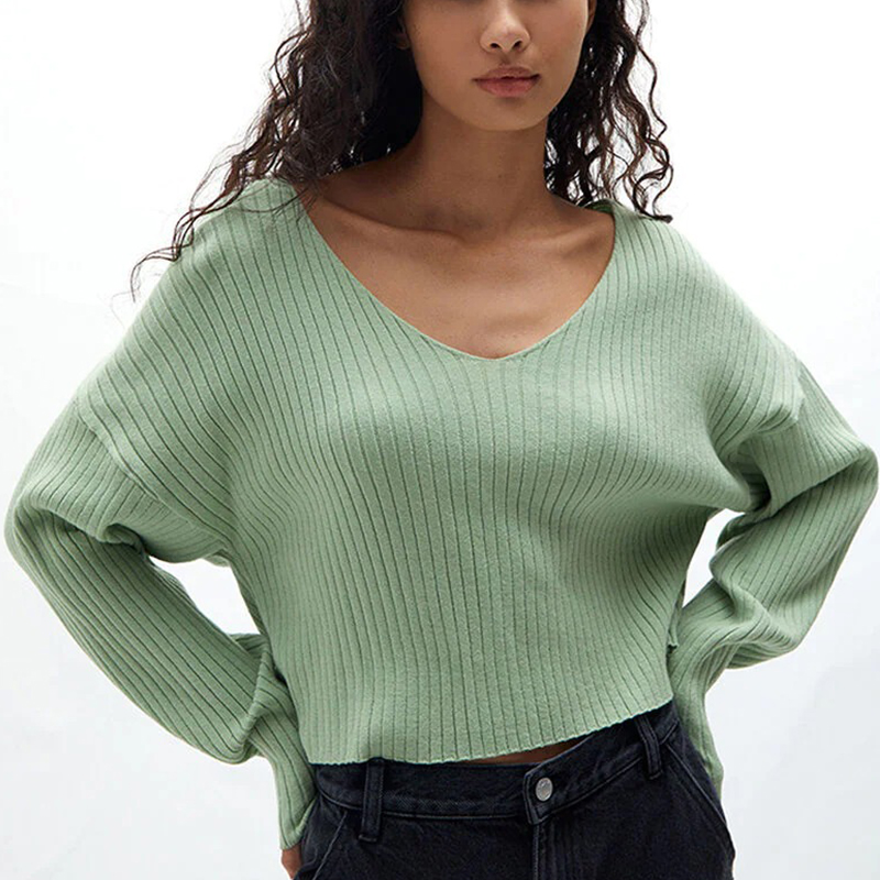 Cropped V-Neck Sweater