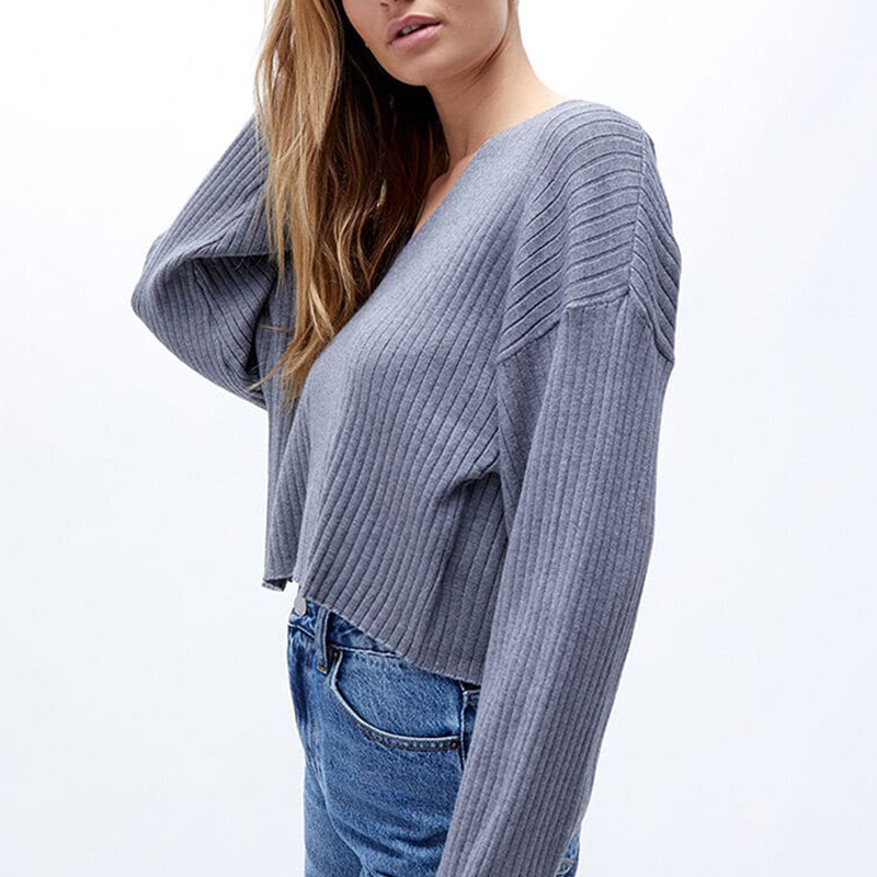 Cropped V-Neck Sweater