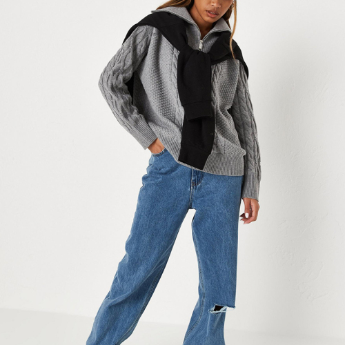 Cable knit half zip jumper