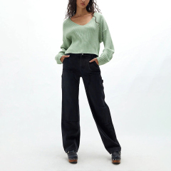 Cropped V-Neck Sweater