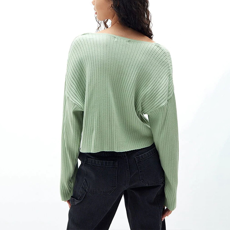 Cropped V-Neck Sweater
