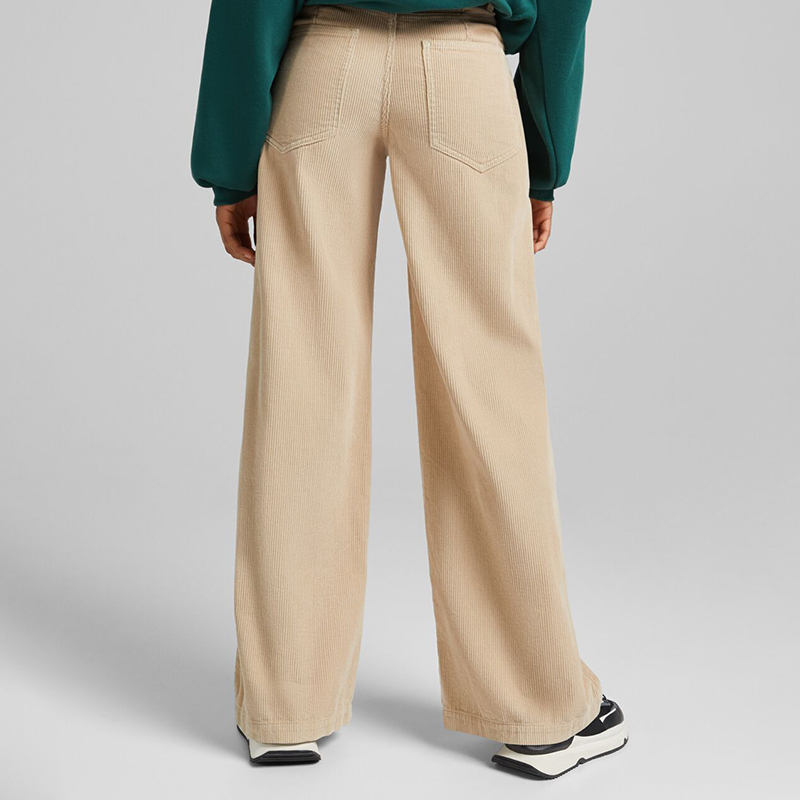 Corduroy wide tube trousers
