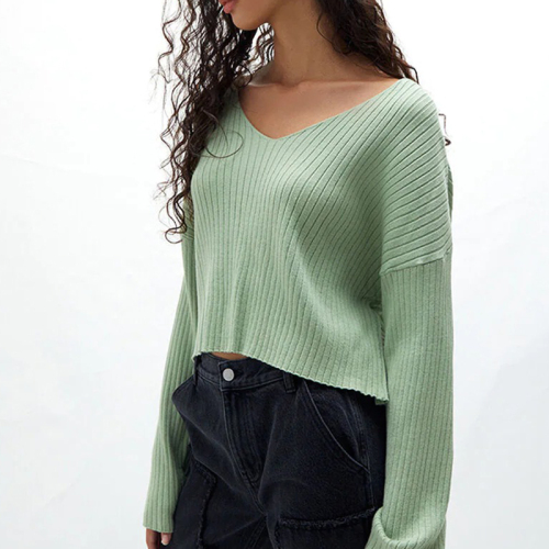 Cropped V-Neck Sweater