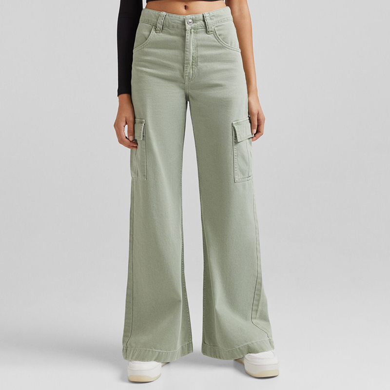 Wide-leg twill cargo trousers