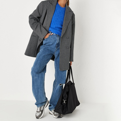 Blue fluffy cable cropped jumper