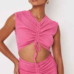 Rib cut out ruched front mini dress
