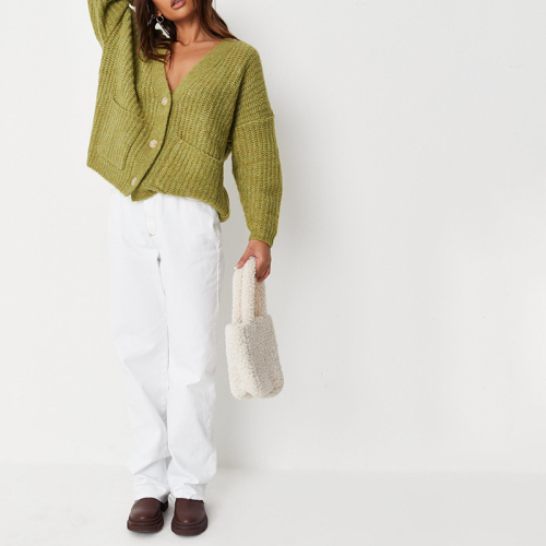 Lime marl button front pocket knit cardigan