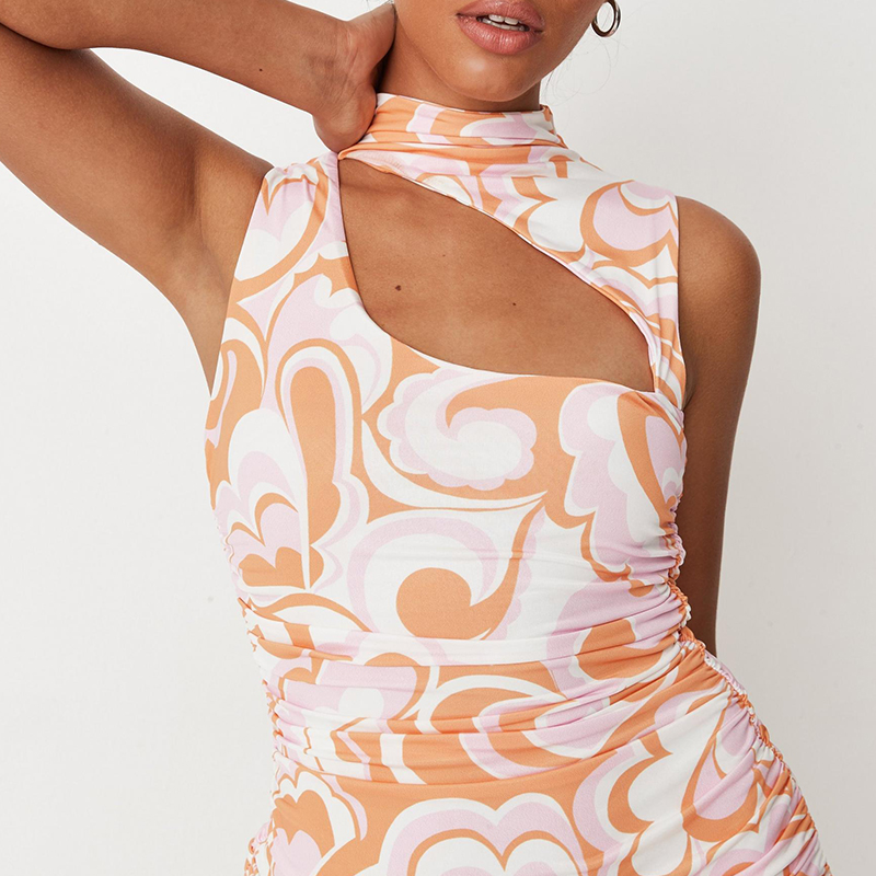Print slinky double layered cut out mini dress