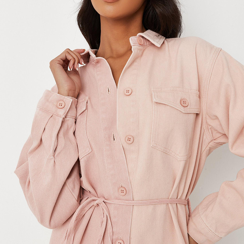 Splice belted denim shirt dress