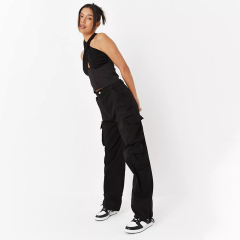 black strappy drawcord hem pocket cargo trousers