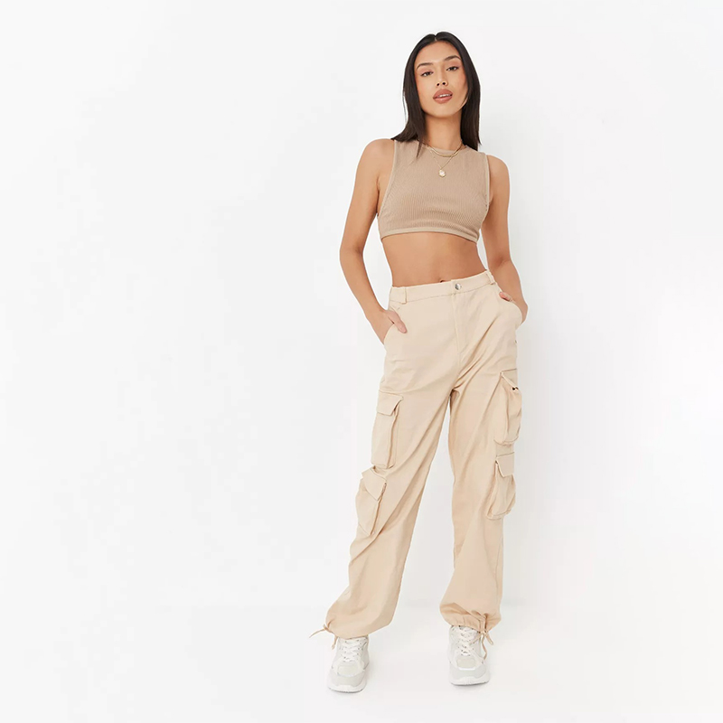 black strappy drawcord hem pocket cargo trousers