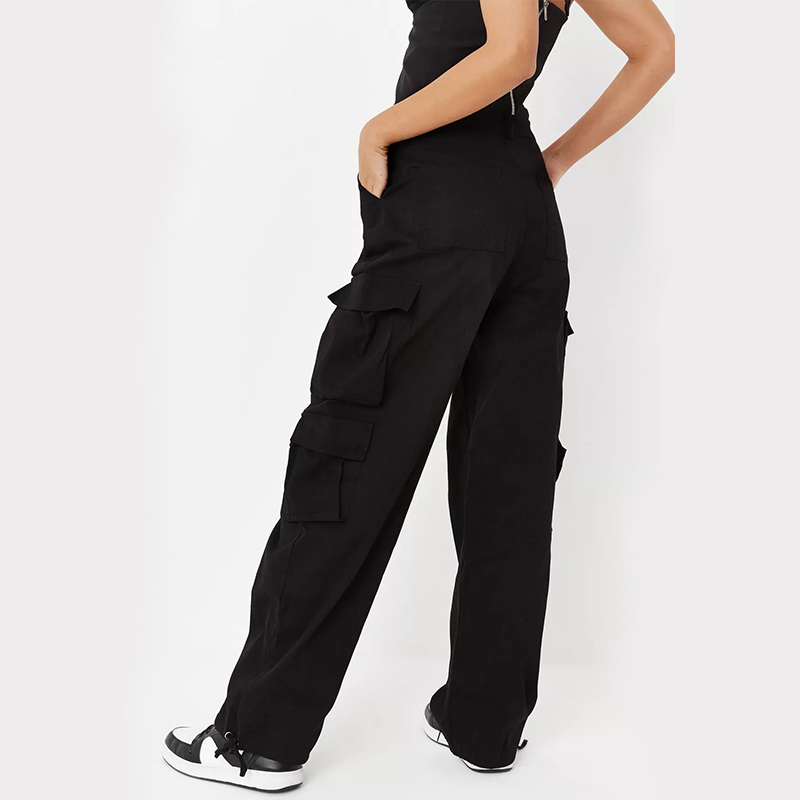 black strappy drawcord hem pocket cargo trousers