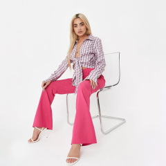 lilac printed stretch poplin tie front collar shirt