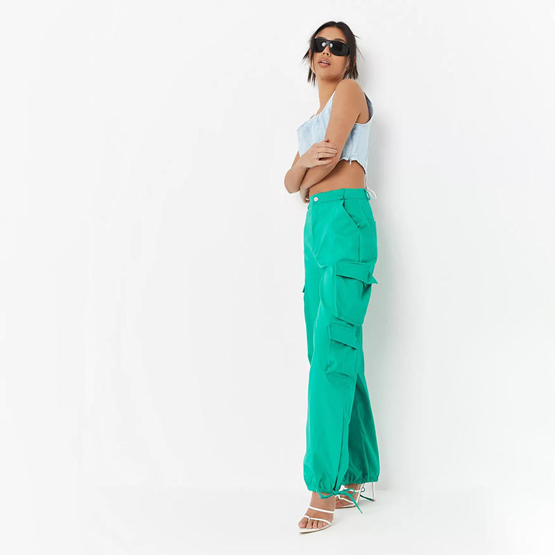 black strappy drawcord hem pocket cargo trousers