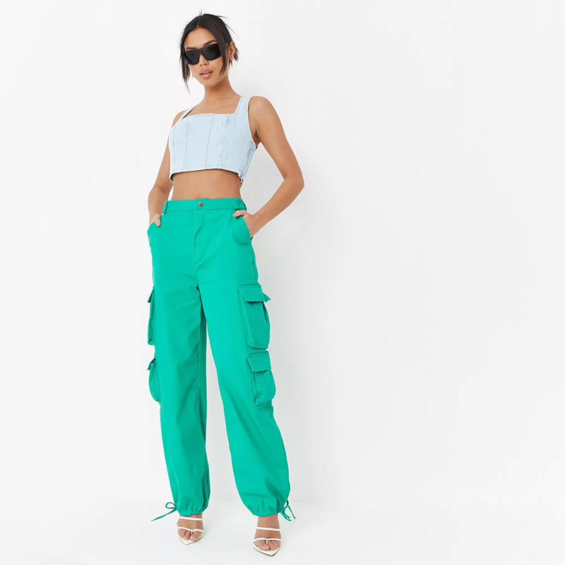 black strappy drawcord hem pocket cargo trousers