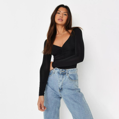 black seamless sweetheart neck ruched bodysuit