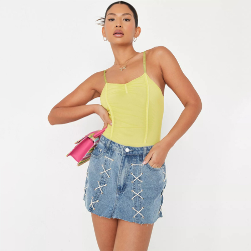 charteuse ruched front cami bodysuit