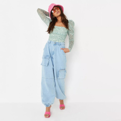 sage floral print milkmaid mesh bodysuit