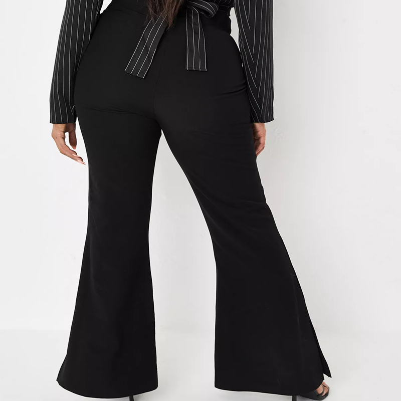 plus size black split hem flared trousers