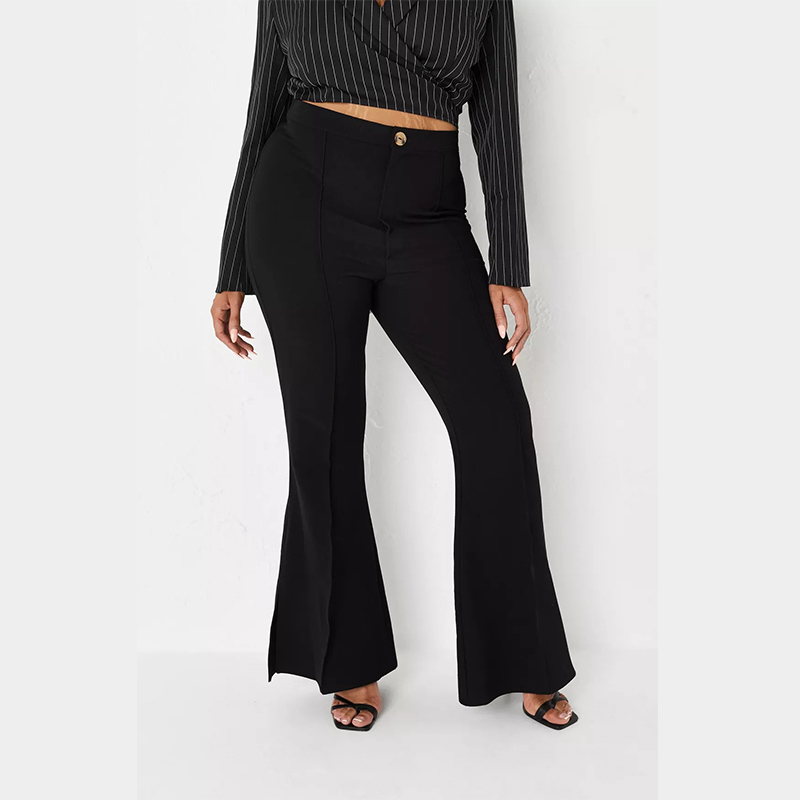 plus size black split hem flared trousers