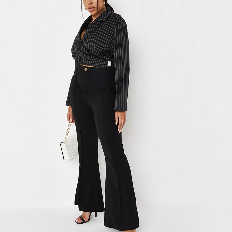 plus size black split hem flared trousers