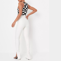 tall cream faux leather split hem flared trousers