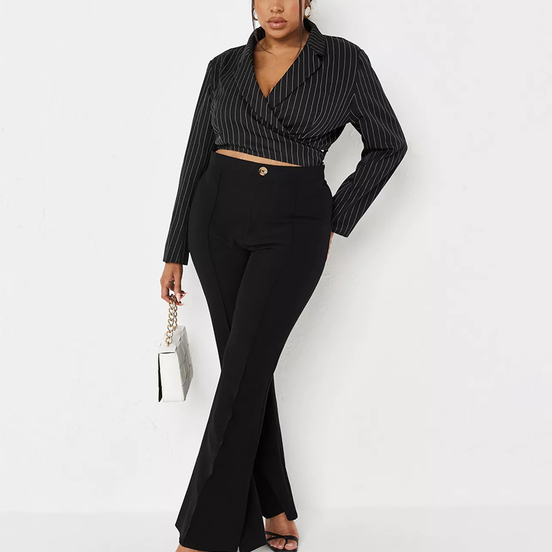 plus size black split hem flared trousers