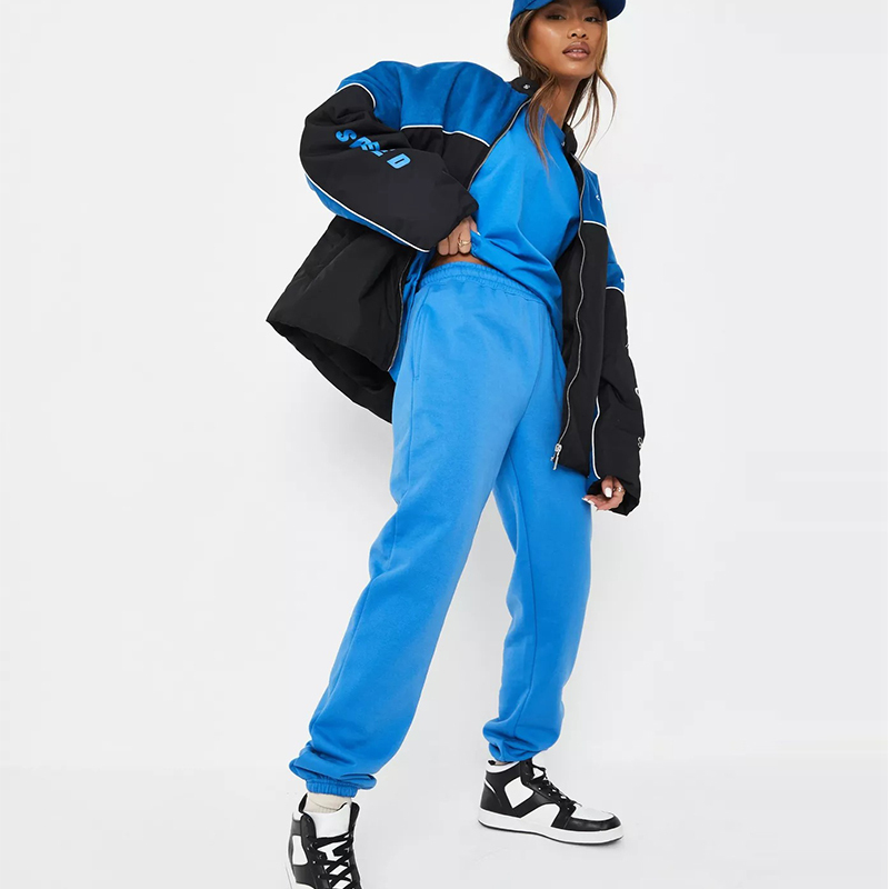 blue brushed back relaxed joggers