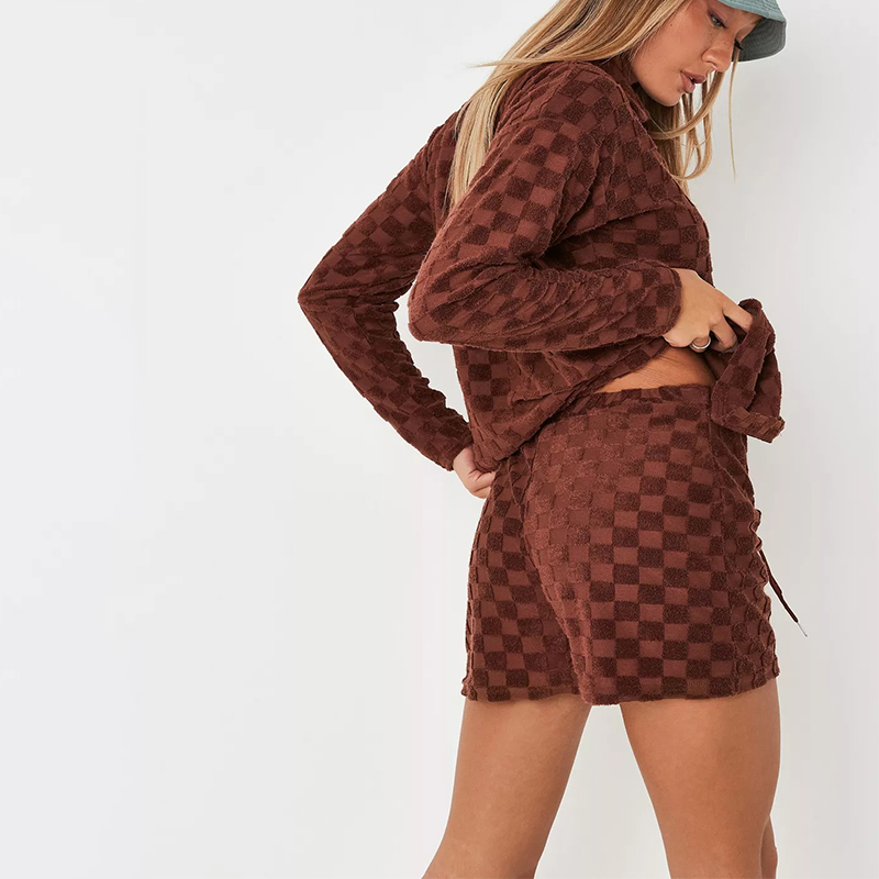 chocolate co ord towelling checkerboard jogger short