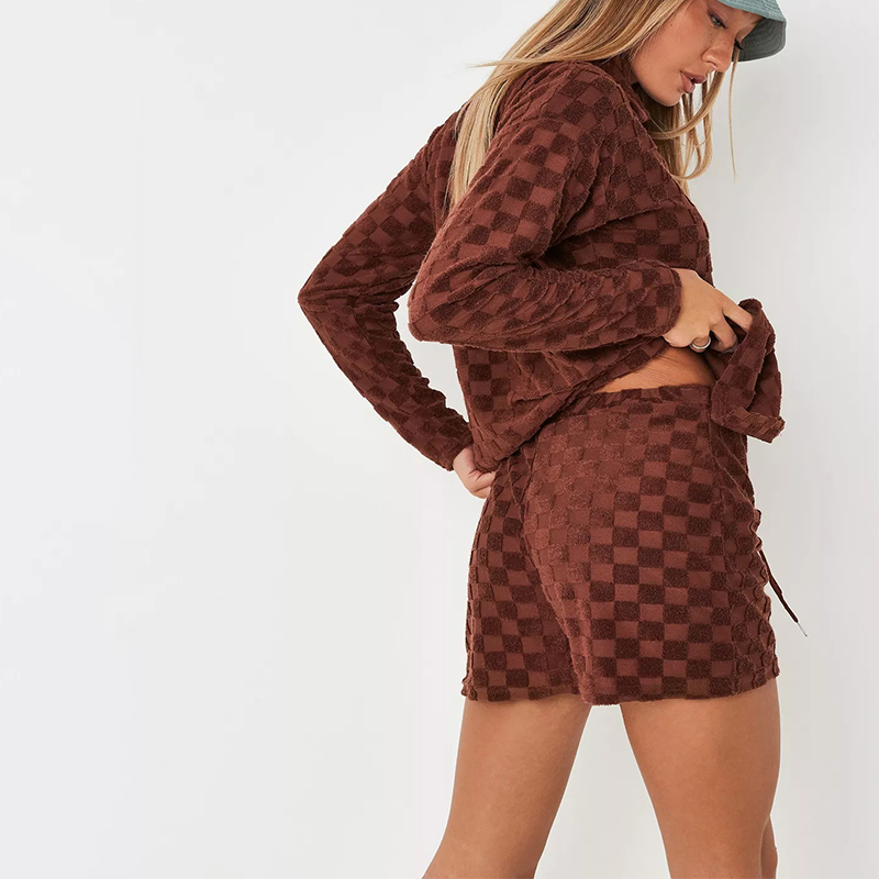 chocolate co ord towelling checkerboard jogger short